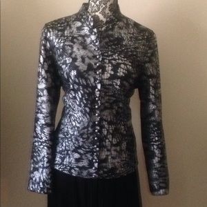 Chicos Black Lace Print Military Dress Jacket